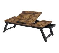SONGMICS Table de lit, Support pour Ordinateur Portable Jusqu à 14,3 Pouces, Plateau de Service Petit-déjeuner, pour droitier et gaucher, avec Pieds réglables, tiroir, Marron Foncé Rustique LLD110B01