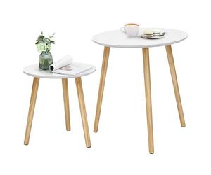 SONGMICS Table Basse Ronde, Table de Salon Moderne Minimaliste, Lot de 2, Table d'Appoint, avec Pieds en Bois de Pin, Style Scandinave, pour Salon, Balcon, Blanc et Couleur BoisÉe LET07WN