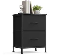 SONGMICS Table de Chevet avec 2 Tiroirs en Tissu Non-tissé, Acier, MDF, pour Chambre, Table d'Appoint, Noir d'encre et Noir Boisé LGS312BH03