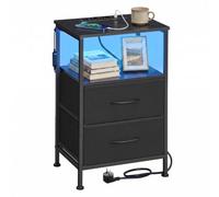 SONGMICS Table de Chevet, avec Multiprise, Éclairage LED Réglable