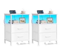 SONGMICS Table de Chevet Lot de 2, avec Multiprise, Éclairage LED Réglable