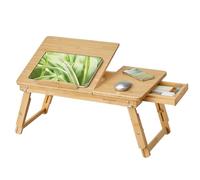 SONGMICS Table de Lit, pour Ordinateur Portable Jusqu’à 15,6 Pouces, Angle et Hauteur Réglables, Pliable, avec Tiroir, pour Travailler, Lire, Petit-Déjeuner, en Bambou, Bambou Clair LLD01N