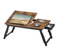 SONGMICS Table de Lit, pour Ordinateur Portable Jusqu’à 15,6 Pouces, Angle et Hauteur Réglables, Pliable, avec Tiroir, pour Travailler, Lire, Petit-Déjeuner, Pieds en Bambou, Marron Rustique LLD105B01