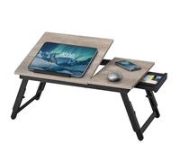 SONGMICS Table de Lit, pour Ordinateur Portable Jusqu’à 15,6 Pouces, Angle et Hauteur Réglables, Pliable, avec Tiroir, pour Travailler, Lire, Petit-Déjeuner, Pieds en Bambou, Grège Chiné LLD105W01