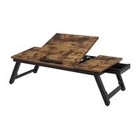 SONGMICS Table de lit, Support pour Ordinateur Portable Jusqu à 14,3 Pouces, Plateau de Service Petit-déjeuner, pour droitier et gaucher, avec Pieds réglables, tiroir, Marron Foncé Rustique LLD110B01