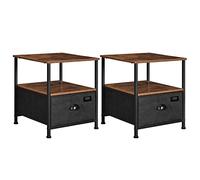 SONGMICS Tables de Chevet, Lot de 2, Tables de Nuit avec Rangement, Tiroir en Tissu, avec 2 Étagères, Style Industriel, pour Salon, Chambre, Marron Rustique et Noir LVT202B01