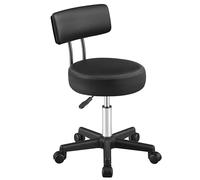SONGMICS Tabouret à roulettes avec Dossier, Tabouret de Travail en Cuir PU, Réglable en Hauteur, Pivotant à 360°, 50 x 50 x 83,5 cm, Noir, pour Salon de Beauté, Bureau, Collection Activo OSC071B101