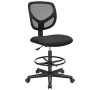 SONGMICS Tabouret avec Repose-Pieds Circulaire, Hauteur réglable, Siège Ergonomique Rotatif, Fauteuil de Bureau sans accoudoirs, Revêtement de l’Assise en Tissu, Charge maximale 120 kg, Noir OBN15BK