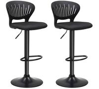 SONGMICS Tabouret Bar, Lot de 2, Chaise Bar, Chaise Haute Cuisine, Siège, Réglable en Hauteur, avec Dossier Incurvé, Assise Rembourrée, Repose-Pieds, Toile Respirant, Pivotant à 360°, Noir LJB04BK