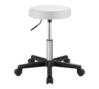 SONGMICS Tabouret de Bar à roulettes, Chaise Réglable en Hauteur, Siège Pivotant, Surface en PU, Tabouret de Travail, Salon d’Esthétique, Salon de Coiffure, Bureau, Cabinet, Blanc Nuage LJB061W01