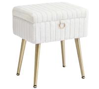 SONGMICS Tabouret de Coiffeuse avec Rangement, Rembourré, Pieds en Métal | Repose-pieds, Pieds Réglables, pour Salon, Chambre, Dressing, Blanc et Or Pâle, Collection GLAMOR LOM505WZ02