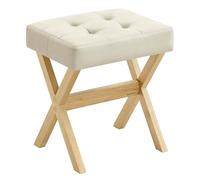 SONGMICS Tabouret de Coiffeuse, Chaise Rembourrée de Maquillage, Repos-Pieds, Pied en Bois, pour Chambre, Dressing, Entrée, 32 x 42 x 46 cm, Beige Sable et Naturel LSF006LF02