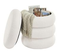 SONGMICS Tabouret de Coiffeuse, Pouf Rond avec Rangement, Repose-Pieds Rembourré, Couvercle Amovible, pour Salon, Chambre, Entrée, Montage Facile, 43 x 47 cm, Tissu Peluche Teddy, Blanc LOM015WD01