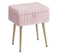 SONGMICS Tabouret de Coiffeuse, Tabouret avec Rangement, Repose-Pieds, Pieds en Métal, Rembourré, Pieds Réglables, pour Salon, Chambre, Dressing, Rose Bonbon LOM505SZ02