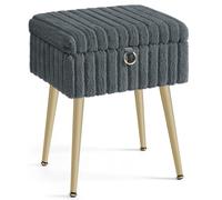 SONGMICS Tabouret de Coiffeuse, Tabouret avec Rangement, Repose-Pieds, Pieds en Métal, Rembourré, Pieds Réglables, pour Salon, Chambre, Dressing, Gris Ardoise LOM505GZ02