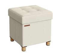 SONGMICS Tabouret de Rangement, Petit Pouf Pliable, 38 x 38 x 40 cm, Repose-Pieds Cubique avec Rangement, Charge jusqu'à 300 kg, pour Salon, Chambre, Dortoir, Blanc Crème LSF014W11