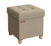 SONGMICS Tabouret de Rangement, Petit Pouf Pliable, 38 x 38 x 40 cm, Repose-Pieds Cubique avec Rangement, Charge jusqu'à 300 kg, pour Salon, Chambre, Dortoir, Marron Camel LSF014K11