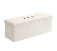 SONGMICS Tabouret de Rangement, Pouf Pliable, Repose-Pieds, 38 x 110 x 38 cm, Boîte de Rangement, Capacité de Charge Jusqu’à 300 kg, pour Salon, Chambre, Couloir, Blanc Crème LSF097W01V1