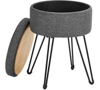 SONGMICS Tabouret de Rangement, Siège Rond, Pouf, Repose-Pieds, Volume de 9,4L, Pieds en Métal, Rembourré, Gris Foncé LOM002G01