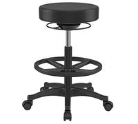 SONGMICS Tabouret de Travail, Siège Haut, Tabouret dynastique Ergonomique, Tabouret de Bureau Assis-Debout, pivotant et réglable, 59,5-81 cm, avec Repose-Pieds Circulaire réglable, Noir OSC007B01