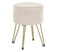 SONGMICS Tabouret Rangement, Siège Rond, Pouf en Velours, 39 x 44,4 cm | Tabouret Coiffeuse, Repose-pieds, 4 Pieds en Métal, Coins Beauté, Salon, Chambre, Blanc Crème et Or Pâle, GIANA LOM003W01