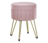 SONGMICS Tabouret Rangement, Siège Rond, Tabouret Coiffeuse, Pouf en Velours, Repose-Pieds, 39 x 44,4 cm (Diamètre x H), 4 Pieds en Métal, pour Coins Beauté, Salon, Chambre, Rose Bonbon LOM003R01