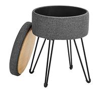 SONGMICS Tabouret rond avec espace de rangement et couvercle 9,4 L, repose-pieds en métal, siège rembourré pour salon, chambre à coucher, gris foncé LOM002G01