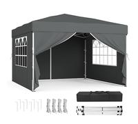 SONGMICS Tonnelle, Chapiteau Pliable, Protection Solaire, Résistante aux Petites Pluies, Portable, avec Parois Latérales, pour Cour, Jardin, Marché, 3 x 3 m, Gris Foncé GCT104GZ01