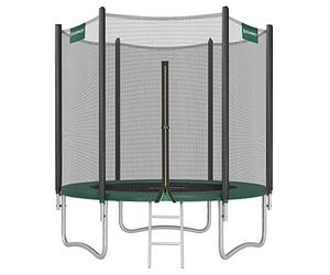 SONGMICS Trampoline Extérieur Enfant Diamètre 183 cm, Filet de Protection Externe, Coussins de Sécurité, Échelle, Poteau Droit de 180 cm de Haut, Cadre en Acier, Noir et Vert STR061C01