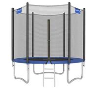 SONGMICS Trampoline Extérieur Enfant Diamètre 244 cm, Filet de Protection Externe, Coussins de Sécurité, Échelle, Poteau Droit de 180 cm de Haut, Cadre en Acier, Bleu STR8FT