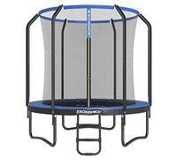 SONGMICS Trampoline pour Enfant, Diamètre 244 cm, Filet de Protection, Poteau de 180 cm de Haut, Coussin de Sécurité, Échelle, Cadre en Acier, Noir et Bleu STR083Q01