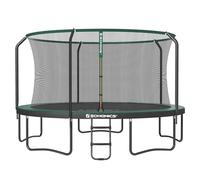 SONGMICS Trampoline pour Enfant, Diamètre 427 cm, Filet de Protection, Poteau de 180 cm de Haut, Coussin de Sécurité, Échelle, Cadre en Acier, Noir et Vert Foncé STR143C01
