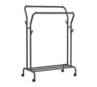 SONGMICS UHSR107B01 Portant à vêtements à double tringle pour suspendre les vêtements avec roulettes, cadre en métal, charge totale maximale de 100 kg, 102,6 cm de large, rangement et présentation de