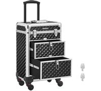 SONGMICS Valise de Maquillage Professionnel, Mallette Cosmétique, avec 2 Tiroirs, Grand, 34 x 24 x 56 cm, Roulette Pivotante à 360°, Voyage, Manucure, Maquilleur, Coiffure, Noir JHZ08BK