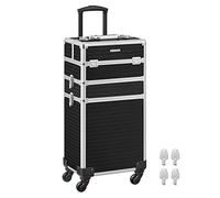 SONGMICS Valise de Maquillage Professionnel 3-en-1, Mallette Cosmétique, XXL, 34 x 24 x 70,5 cm, Verrouillable, roulettes à 360°, pour Voyages, Manucure, Maquilleur, Coiffure, Noir JHZ014B01