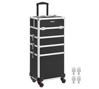 SONGMICS Valise de Maquillage Professionnel 4-en-1, Mallette Cosmétique, XXL, 35 x 25 x 79 cm, Verrouillable, roulettes à 360°, pour Voyages, Manucure, Maquilleur, Coiffure, Noir JHZ11BK