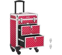 SONGMICS Valise de Maquillage Professionnel, Mallette Cosmétique avec 2 Tiroirs, 34 x 24 x 56 cm, Roulettes Pivotantes à 360°, Rouge