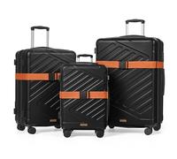 SONGMICS Valise Grande Taille et Moyenne, Valise Cabine, en ABS, avec Serrure TSA, 4 roulettes Doubles, Sangle Incluse, Lot de 3, Extensible, M/L/XL, 55/65/75 cm, Noir d'encre RLP004B101