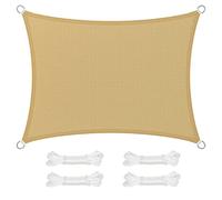 SONGMICS Voile d’Ombrage 3 x 4 m, Protection Solaire en Tissu HDPE, Respirant, Perméable à l’Eau, pour Terrasse, Jardin, Balcon, Camping, Rectangulaire, Concave, Cordes de 2 m, Jaune Sable GSS34EYV1