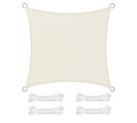 SONGMICS Voile d’Ombrage 4 x 4 m, Protection Solaire en Tissu HDPE, Respirant, Perméable à l’Eau, pour Terrasse, Jardin, Balcon, Camping, Carré, Concave, Cordes de 2 m, Beige GSS44IVV1