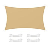 SONGMICS Voile d'Ombrage 3 x 5 m, Hydrofuge Colonne d’Eau de 665 mm, Polyester Anti-déchirure, Protection UV 93%, Terrasse, Jardin, Balcon, Rectangulaire, Cordes de 2 m, Jaune Sable GSH35EY