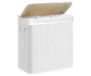 SONGMICSHOME Panier de linge avec couvercle en bambou - 3 Compartiments - Pliable - 60 x 40 x 61,5 cm - 150 L - LCB091W01 - Blanc
