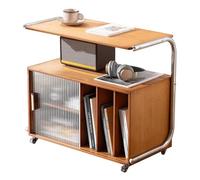 Songnim Table de Chevet Moderne en Bambou avec tiroirs, Table de Chevet Mobile avec Porte vitrée et roulettes universelles verrouillables pour Salon et Cuisine
