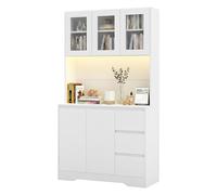 Songvas Buffet Cuisine, Meuble Cuisine Rangement avec LED Multiprises Vaisselier, Armoire de Cuisine avec Étagere Réglable 5 Portes 3 Tiroirs 180x100x38.5cm Blanc