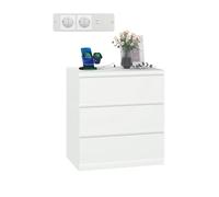 Songvas Commode, 70 cm de Large, Meuble Chambre avec 2 Prises électriques et 2 Ports USB, avec 3 Tiroirs, adaptée pour La Chambre, Salon, Bureau, l'entrée, 70 x 40 x 75 cm, Blanc