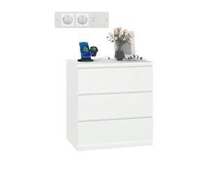 Songvas Commode, 70 cm de Large, Meuble Chambre avec 2 Prises électriques et 2 Ports USB, avec 3 Tiroirs, adaptée pour La Chambre, Salon, Bureau, l'entrée, 70 x 40 x 75 cm, Blanc