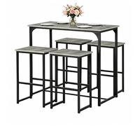 Songvas Table a Manger avec 4 Chaises, Ensemble 5 pièces pour Salle à Manger Cuisine, Table Balcon de 100 x 50 x 90 cm, Chaises de 40 x 30 x 65 cm, Cadre en Acier, Noir Mat + Veine Ciment