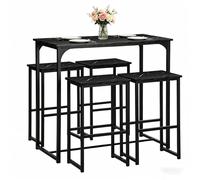 Songvas Table a Manger avec 4 Chaises, Ensemble 5 pièces pour Salle à Manger Cuisine, Table Balcon de 100 x 50 x 90 cm, Chaises de 40 x 30 x 65 cm, Cadre en Acier, Noir Mat + Veine Marbre