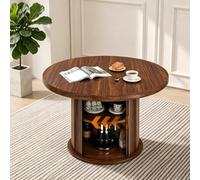 Songvas Table a Manger Ronde 120cm, Table de Cuisine pour 4 à 6 Personnes avec Rangement Capacité de Charge 150 kg, pour Salle à Manger, Cuisine, Balcon, MDF, Noix Foncée, 120 x 120 x 75 cm