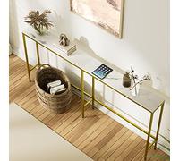 SONGXIN Table console moderne extra étroite de 180,1 cm, table de canapé longue derrière le canapé, table d'entrée fine avec cadre en métal doré pour salon, couloir, marbre blanc